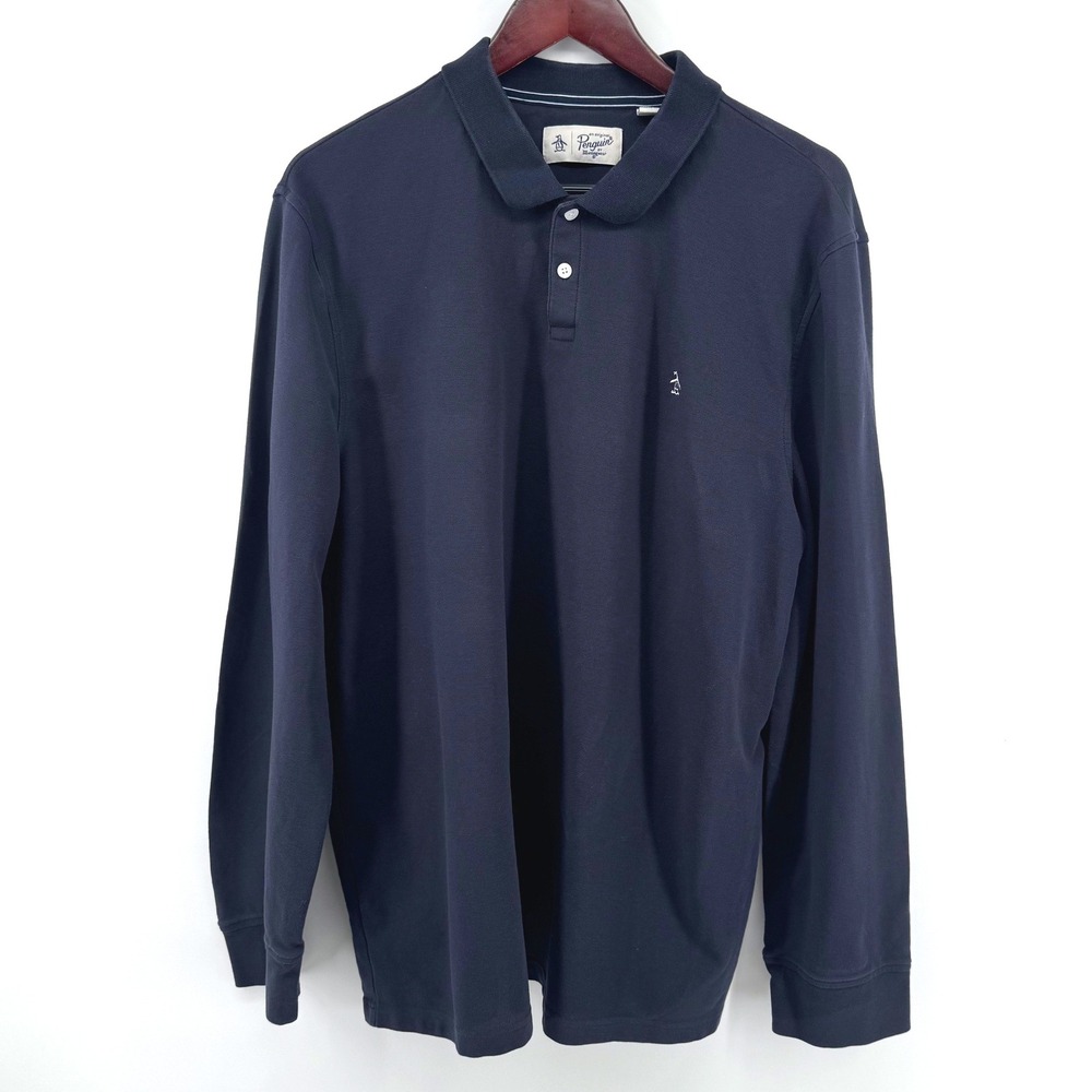 Original Penguin Polo Shirt Mens XXL Navy Blue Long Sleeve Pique Classic Preppy
